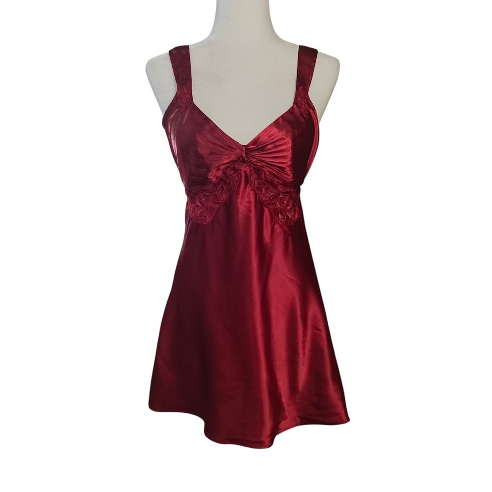 Red Satin Chemise Slip Dress Vamp Pinup Sleepwear Sexy Goth Vampire Large